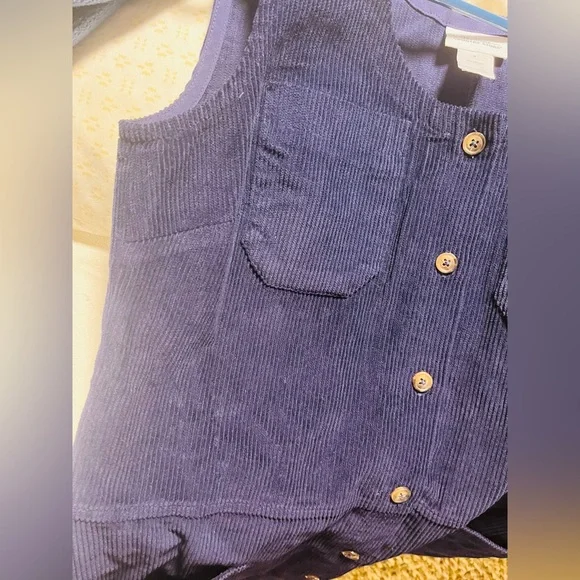 The Vermont Country Store corduroy tunic shift coverall dress, thick blue cotton - Picture 8 of 10